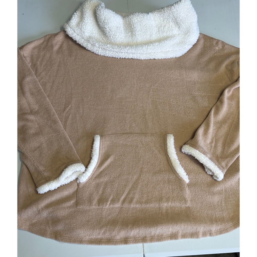 Ruby Rd Tan Cowl Neck Sherpa Trim Pullover Sweatshirt XL Women